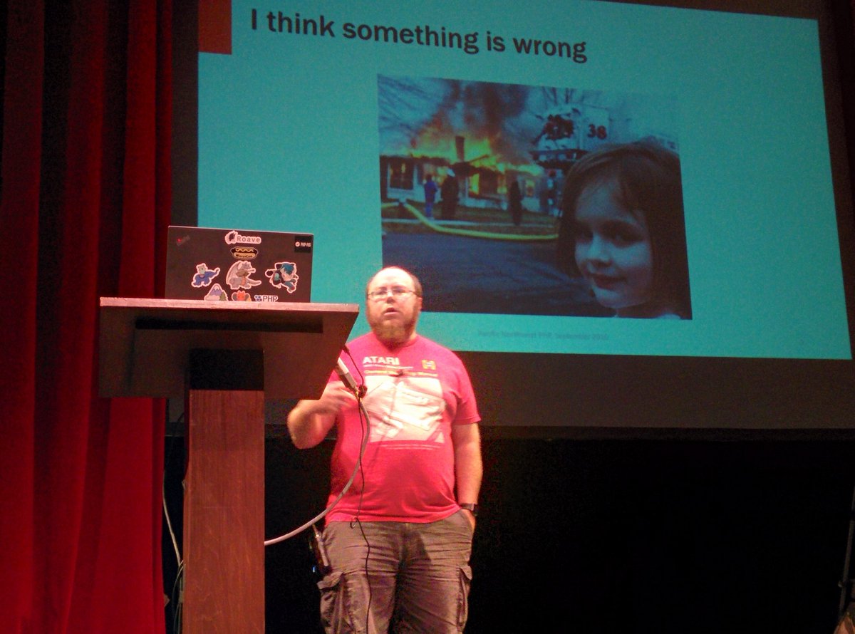 zaskoda's tweet image. &quot;Failing at Scale&quot; with Chris Tankersley at #pnwphp @dragonmantank