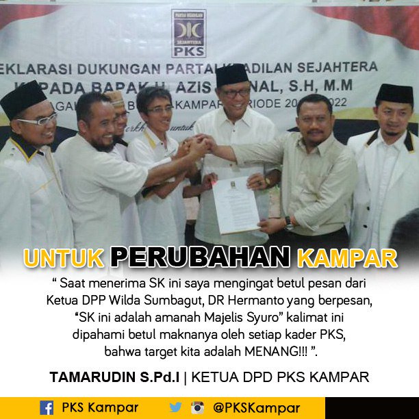 Deklarasi dukungan <a href="/pkskampar/">PKS Kampar</a> kepada Azis Zaenal, SH., MM pada #PilkadaKampar2017