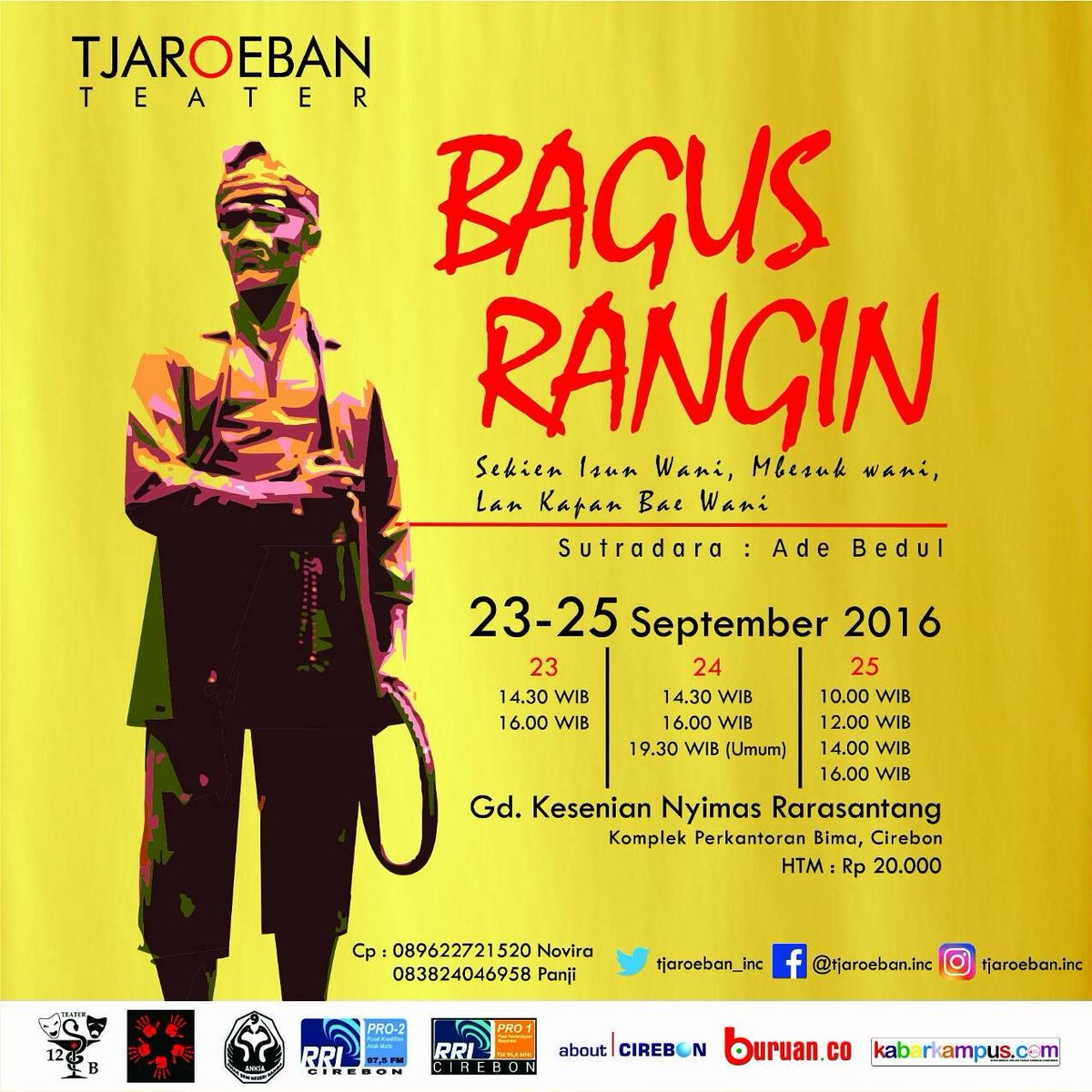RRIPro2Cirebon's tweet photo. Menikmati potongan sejarah cirebon lewat pertunjukan teater "Bagus Rangin" 23, 24 dan 25 September 2016 #EventCrb https://t.co/eTsMaFwpEM