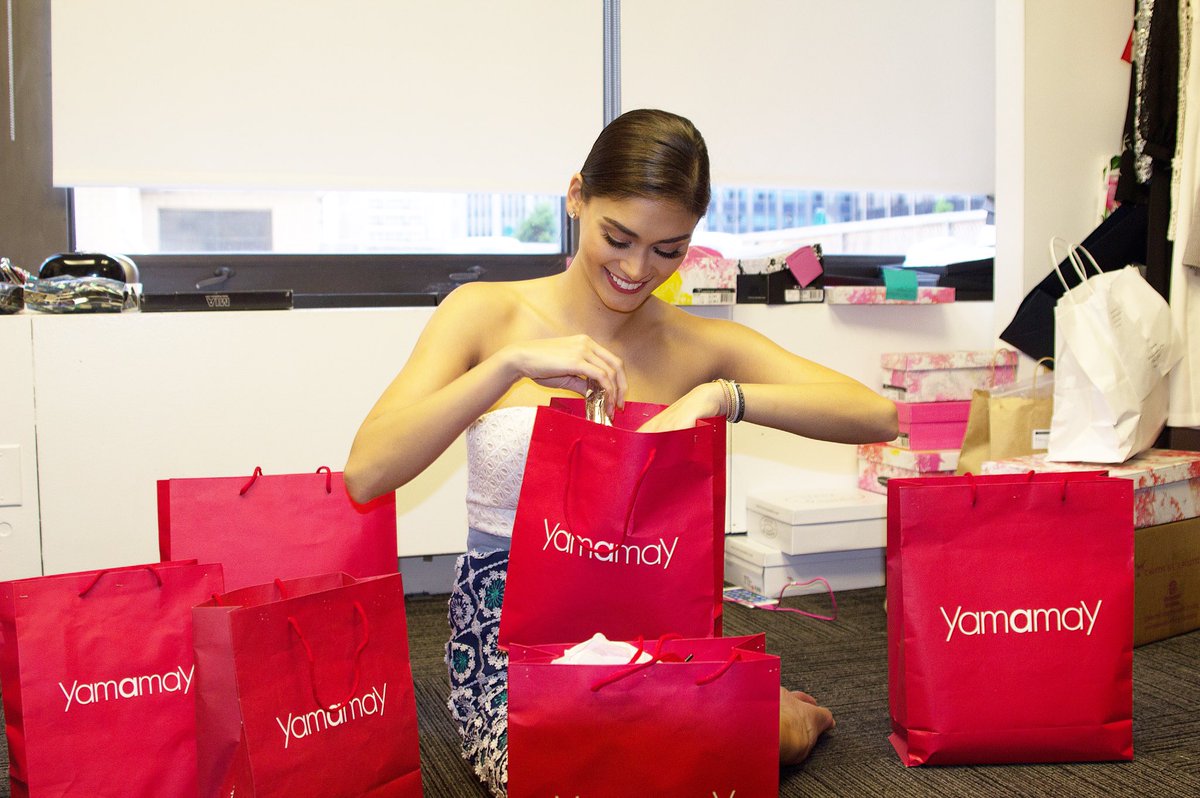 MissUniverse's tweet photo. Not a bad way to start the weekend. 😍 Thanks @Yamamay for all these goodies! ❤️ https://t.co/F9fwHnbhkT