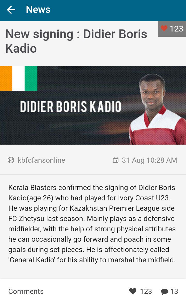 kbfcfansonline's tweet photo. Welcome #Kadio
#HeroISL
#KeralaBlasters
Get #news &amp; #rumors
#KBFC fans #football #app
https://t.co/jz0at4vk01 … https://t.co/nKbth3atMr