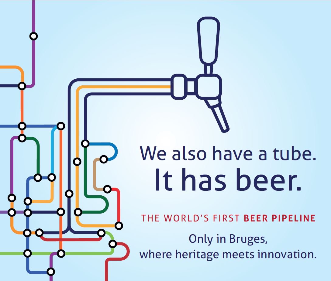 MartinsHotels's tweet image. Two miles of beer! #Bruges beer pipe dream is reality! by Brouwerij De Halve Maan @StadBrugge #visitbruges