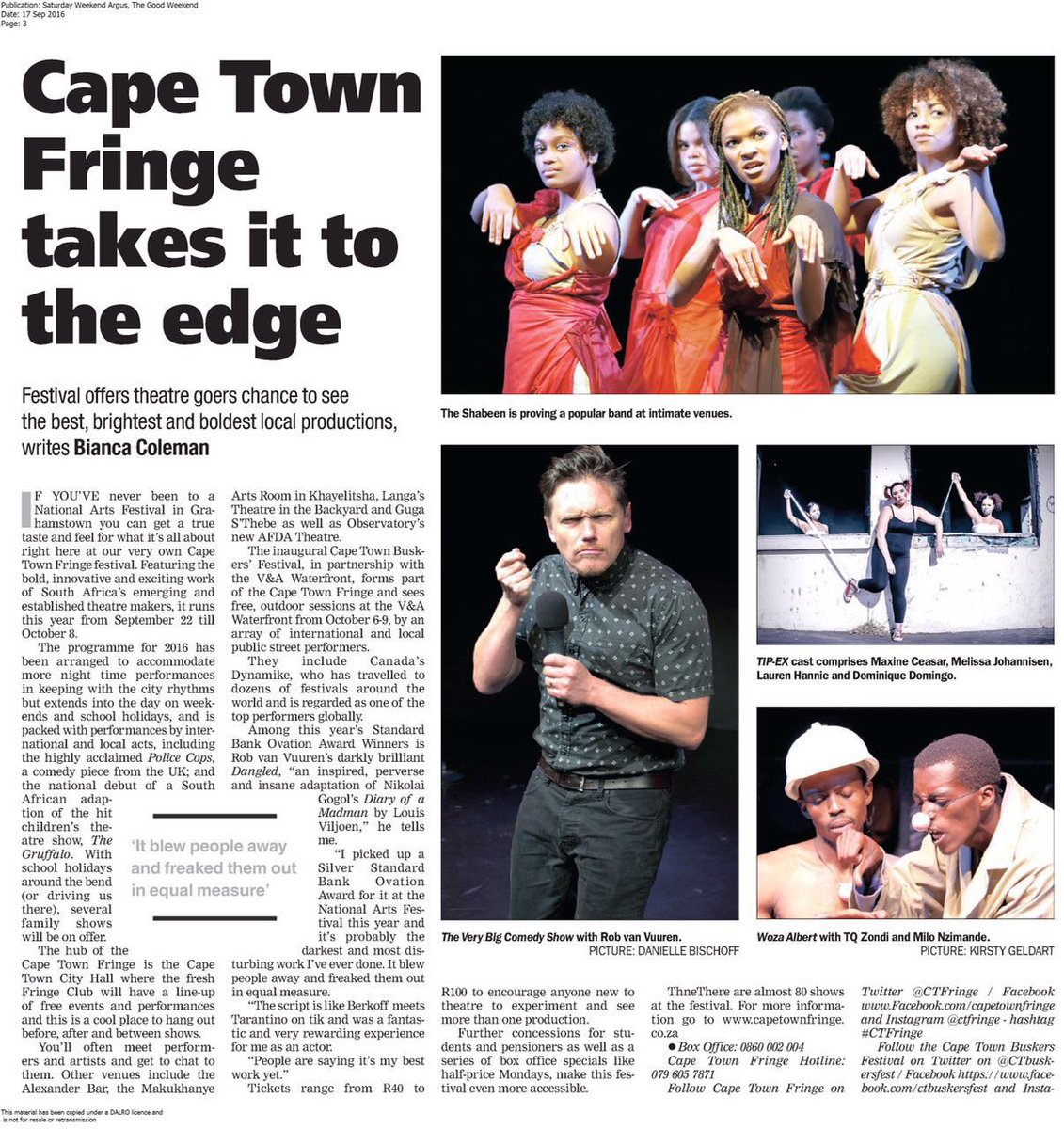 CTFringe's tweet photo. All you need to know about the #CTFringe is in the @WeekendArgus  today. Thanks @BiancaLColeman #freshshows https://t.co/Fke8CR1jDf