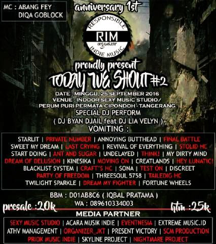 coming show 25/09 Indoor sexy music studio, Cipondoh, Tanggerang. <a href="/starlitpoppunk/">STARLIT</a> <a href="/AnnoyingButhead/">Annoying Butthead</a>  #proudlypresent