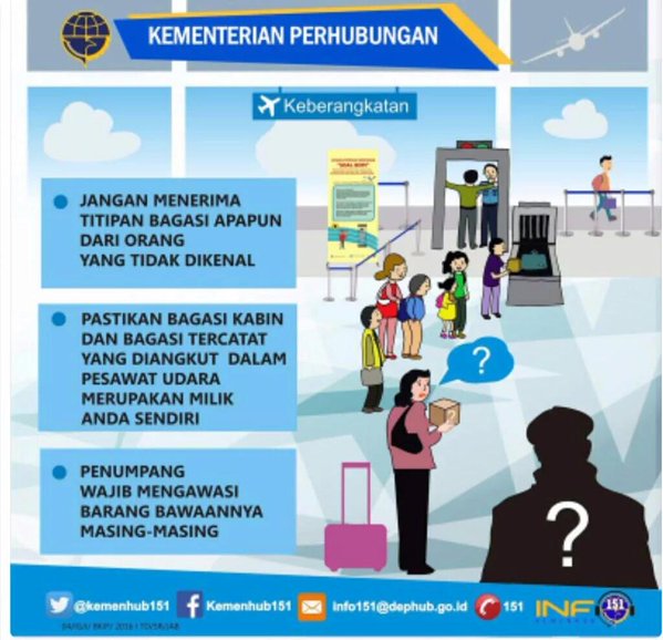 sub_ap1's tweet photo. Perhatian : Penumpang jgn menerima bagasi dr orang yg tdk dikenal @kemenhub151 https://t.co/VoR0VfGmgR