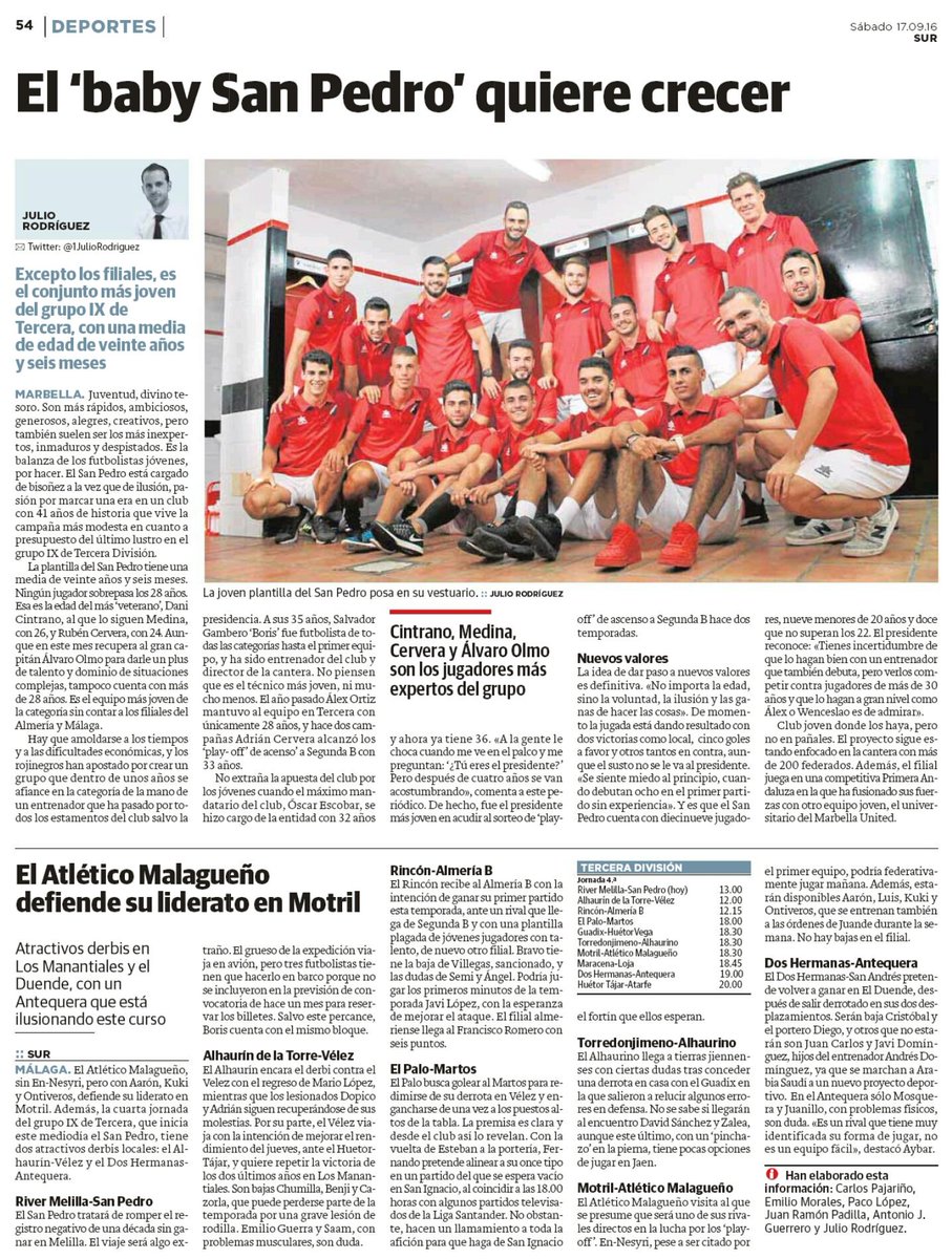 <a href="/UdSanPedro/">UdSanPedro</a> el más joven de <a href="/TerceraDivGr9/">TerceraDivGr9</a> tras los filiales. Gracias a los chicos y @BarbaraSan88 x la disposición