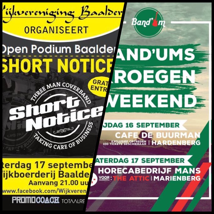ShortNoticeHB's tweet photo. Live-muziek leeft in Hardenberg: vanavond @BandBandum in café Mans en @ShortNoticeHB in @Wijkver_Baalder! ✊🏼 https://t.co/F6Hfcph39q