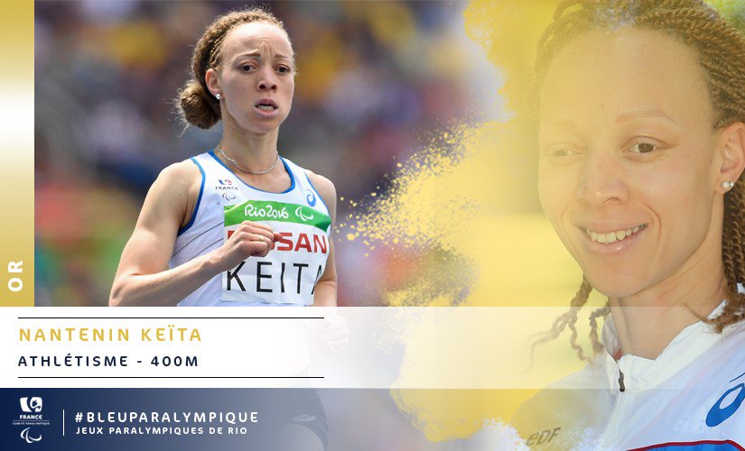 FRAparalympique's tweet photo. #Athlétisme MAGNIFIQUE !!!!  Nantenin Keita remporte l' #or sur le 400m T13 (55.78) #BleuParalympique #Rio2016 https://t.co/c70kPnpKYA
