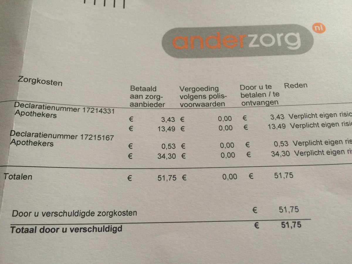 kwetternest's tweet photo. @Anderzorg Zo ziet mijn bijlage er namelijk uit. Eigen risico, ja dat snap ik. Maar wat ik nou 'precies' betaal... https://t.co/fNg0g8LaFv