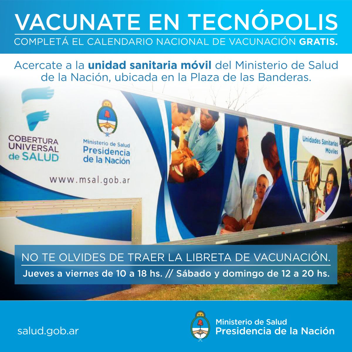 MinSalud_Ar's tweet photo. Completá el calendario de vacunación en #Tecnópolis. No te olvides de llevar la libreta de vacunación. https://t.co/PsfEr9DL1X