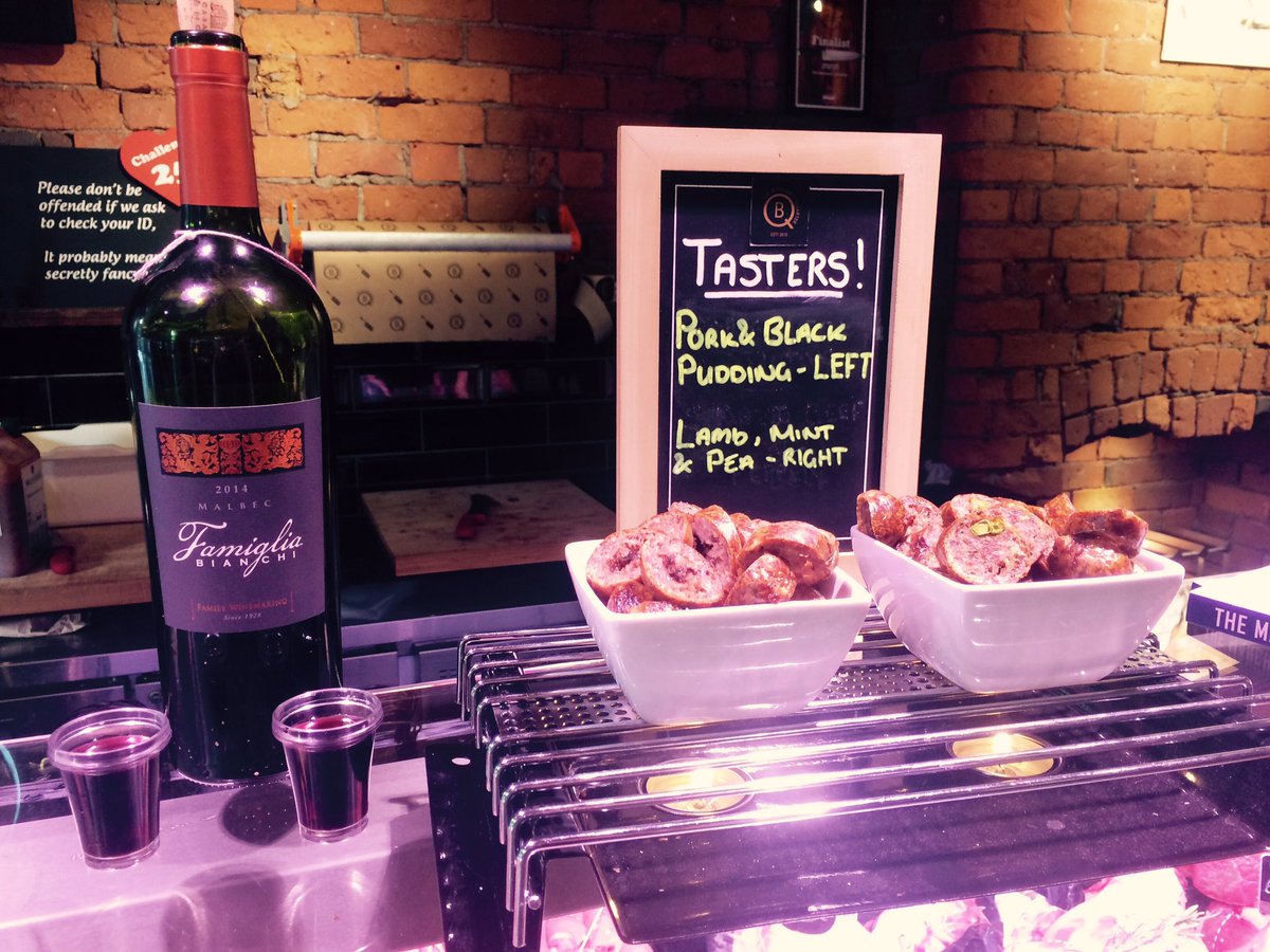 BQ_Jason's tweet photo. Sausage tasters out @butchersquarter Wine tasters out at 3PM  #trybeforeyoubuy #localpork #MCR #Manchestermeats #NQ. https://t.co/Em1DKLWUdN