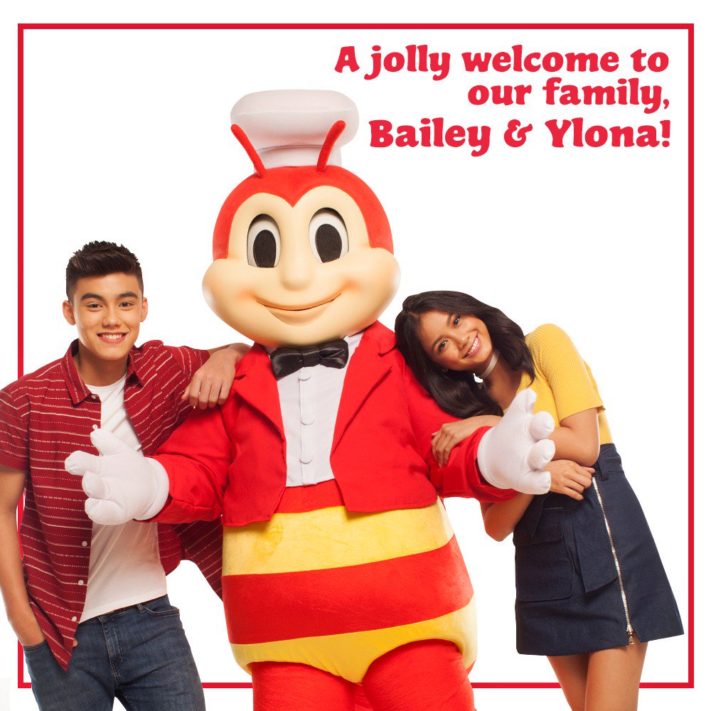 Jollibee's tweet photo. Lumalaki na naman ang Jollibeefamily, welcome to our newest duo,@OfficialBaileyM and @ylona_garcia! https://t.co/uFvjsUZUaU