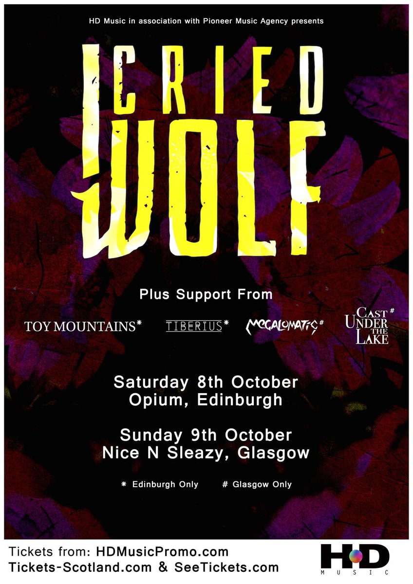 3 weeks <a href="/icriedwolfuk/">I Cried Wolf</a> <a href="/ToyMountains/">TOY MOUNTAINS</a> <a href="/TiberiusUK/">Tiberius</a> <a href="/MegalomaticBand/">MEGALOMATIC</a> <a href="/cutlglasgow/">Cast Under The Lake</a> Tickets - t-s.co/hdmus