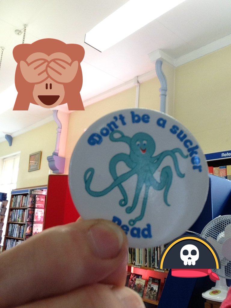 Come into ottery library to get your FREE octopus joke badge! Other badges are available!