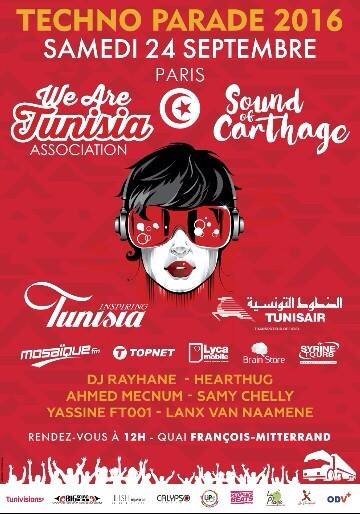 SoundOfCarthage's tweet photo. Rejoignez-nous sur le char tunisien à la #Technoparade, samedi 24 sept à 12h. #TP2016 #PEW2016 #Tunisie #Paris https://t.co/Q6xMUA6Vs7