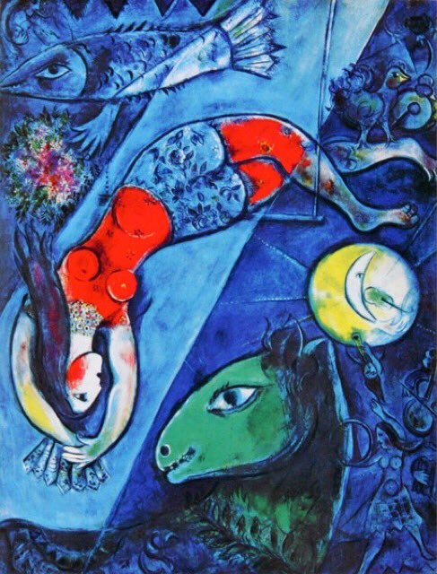 Mickey Art Art 青いサーカス 1950 マルク シャガール Marc Chagall いわゆる シャガール ブルー の代表作 ゴッホの用いる青やピカソの 青の時代 とはうって変わった安らぎの青