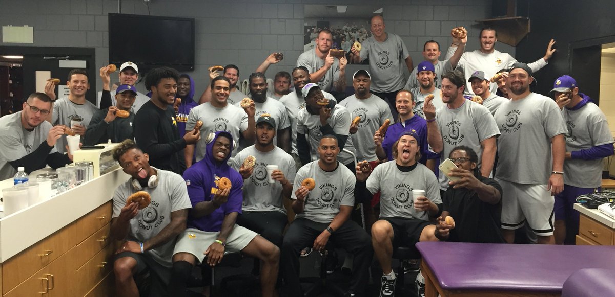 EricSugarATC's tweet photo. Let's do this!  The @Vikings Donut Club - a tradition like no other! @FoodNetwork @NFL #Skol https://t.co/rv72yadlg5
