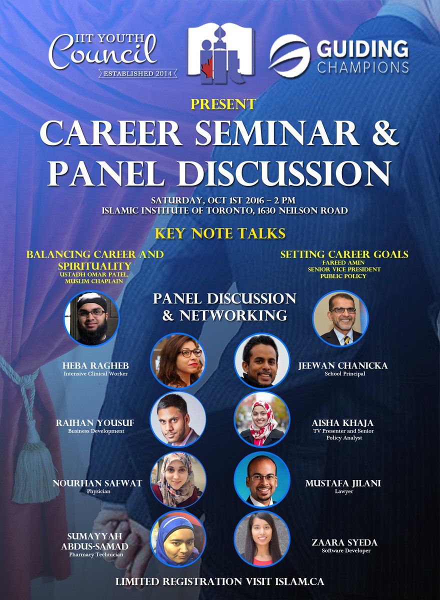 IITYouthCouncil's tweet photo. Sat. Oct 1- Career Seminar and Panel Discussion! @OmarIbnYakub @Raihan_Yousuf @hebaragheb @GuidingChampion @IIT1630 https://t.co/O3D3gXBxJN