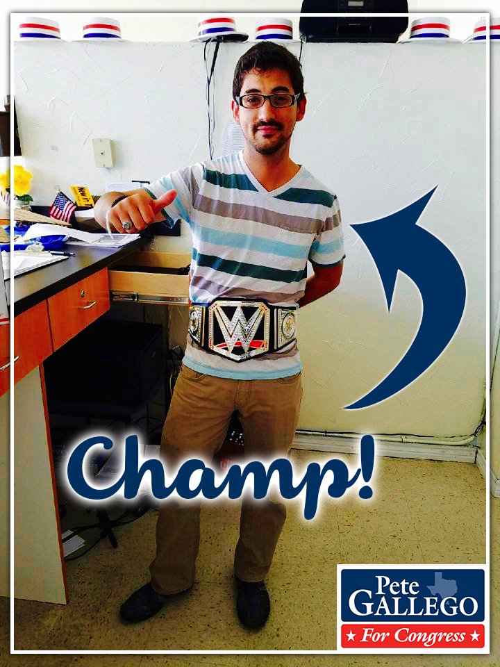 Pete4TX's tweet photo. The Door Knocking Championship Belt passes to Angel in #DelRio for the 2nd week in a row — great job, Angel! #TX23 https://t.co/YOlJC3JglA