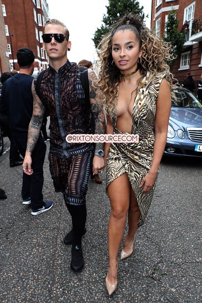rixtonsourcecom's tweet image. Lewi Morgan and Ella Eyre arrives at the Julien Macdonald show at the Seymour Leisure Centre
