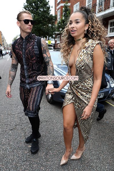 rixtonsourcecom's tweet image. Lewi Morgan and Ella Eyre arrives at the Julien Macdonald show at the Seymour Leisure Centre