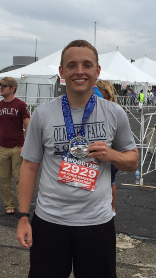 OFHSSoccer's tweet photo. Shout out to former soccer bulldog Adam Woodruff for finishing his first marathon. Love the shirt. https://t.co/bqMSZWOD7C
