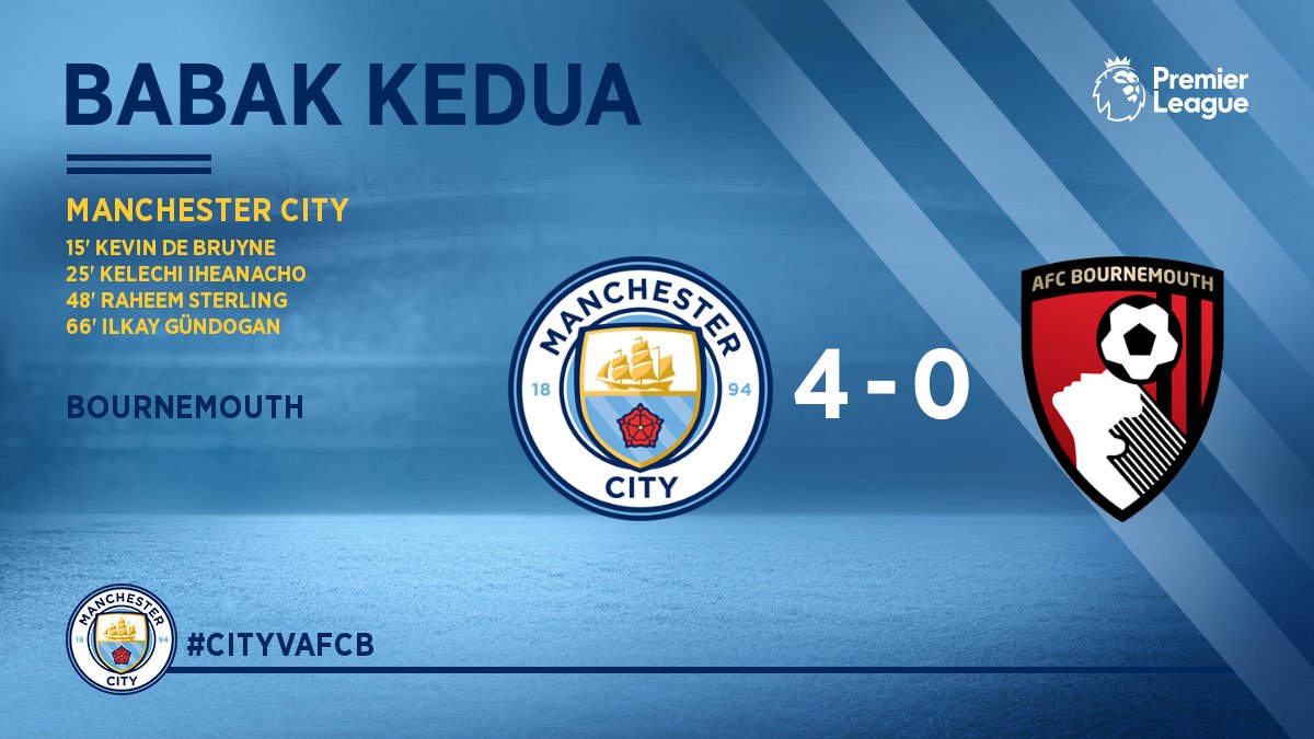 93. FULL TIME!
City lanjutkan rekor kemenangan  100% dan kuasai puncak klasemen <a href="/premierleague/">Premier League</a> 
#dukungcityvcherries