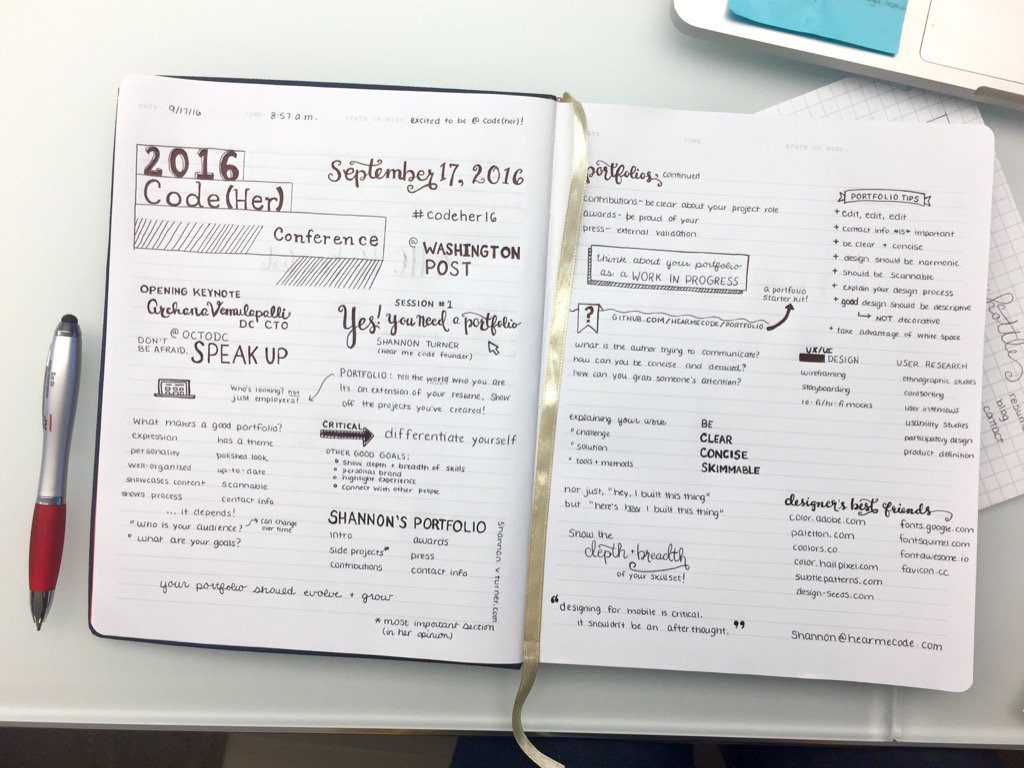 JennyHottle's tweet image. Morning notes from #codeher16