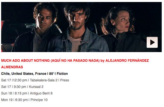 cinemachile's tweet photo. Horarios de cine chileno en el Festival @sansebastianfes 2016. Lista completa (1): https://t.co/bLML3GTGCV https://t.co/3jWTT3vIHV