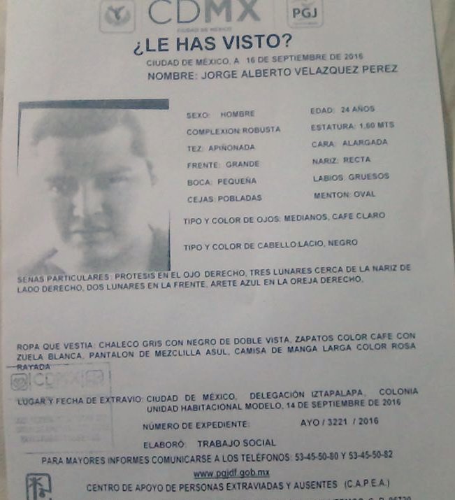 IDME_MX's tweet photo. #AlertaIDME #URGENTE Jorge Alberto Velazquez Pérez 24años #Desaparecido 14/9/16 #Iztapalapa #CDMx @LaAlamedaEdoMex https://t.co/JGLelf7Xuo