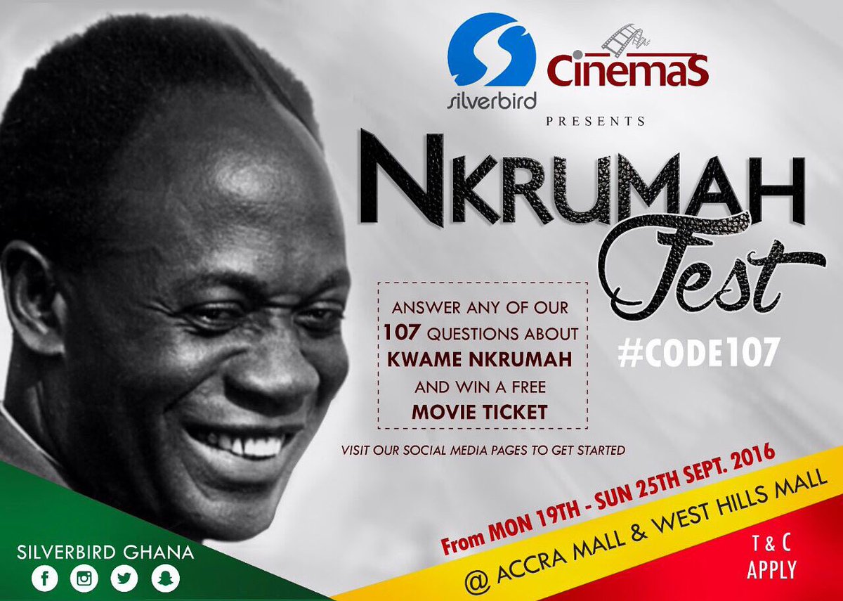 SilverbirdGhana's tweet photo. In commemoration of our Celebration of Kwame Nkrumah
We are giving out 107 FREE Tickets
#NkrumahFest
#Code107 https://t.co/7GGo7QHKZz