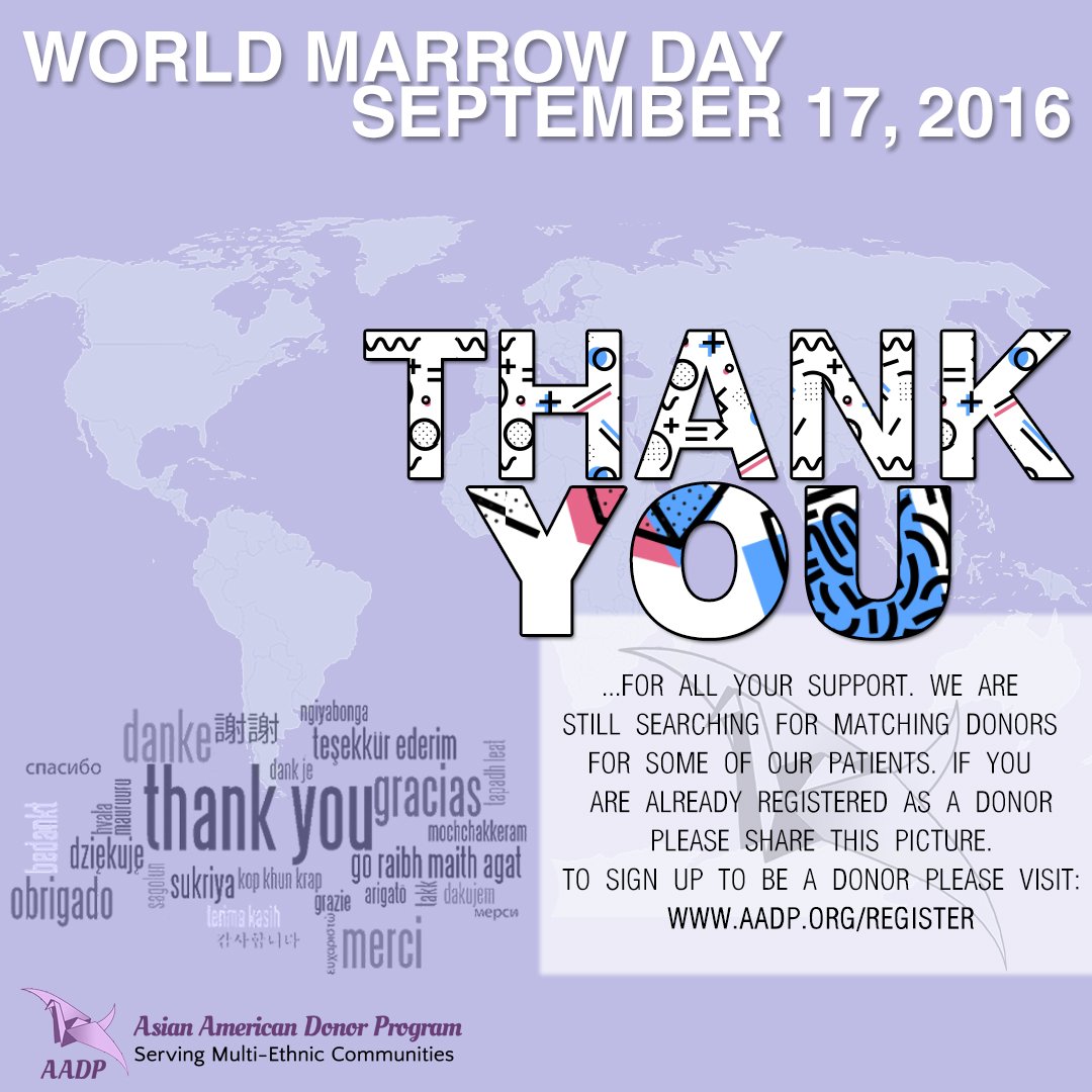 aadp's tweet photo. It's #WorldMarrowDonorDay! Help us celebrate by thanking donors & registering at https://t.co/suJzvnyJQU! #WMDD2016 https://t.co/wdSG1aSDNr