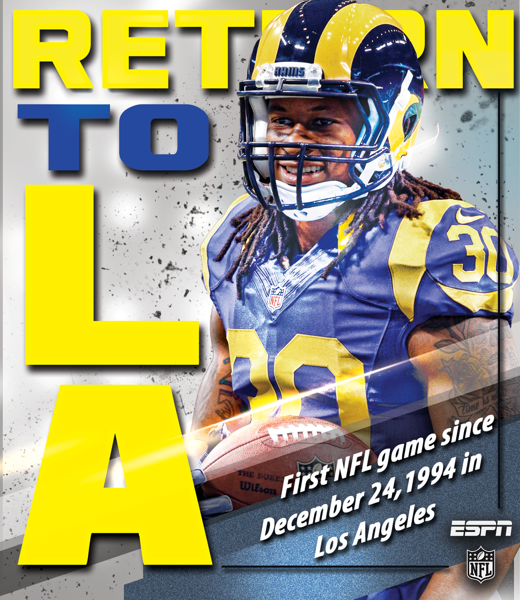 ESPNNFL's tweet photo. Tomorrow will be the Rams' first regular season home game as the Los Angeles Rams since Dec. 24, 1994. https://t.co/MHwM3KajVT