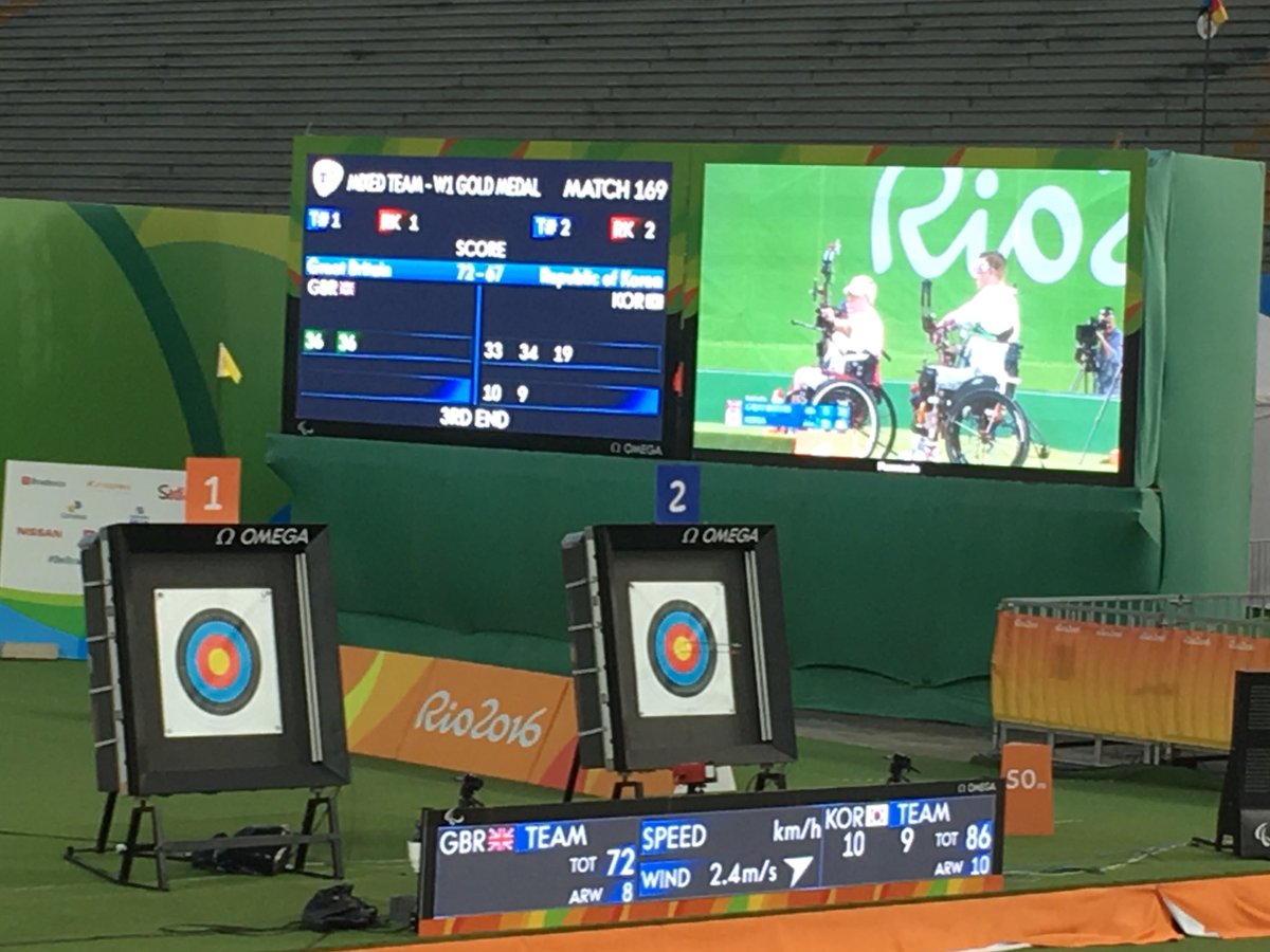 HildaArchery's tweet photo. #archery W1X GBR 105 KOR 102 one end  to go @archerygb @paralympicsgb #Supercharge #inspire #Brazilliant https://t.co/7vSIeoHma1