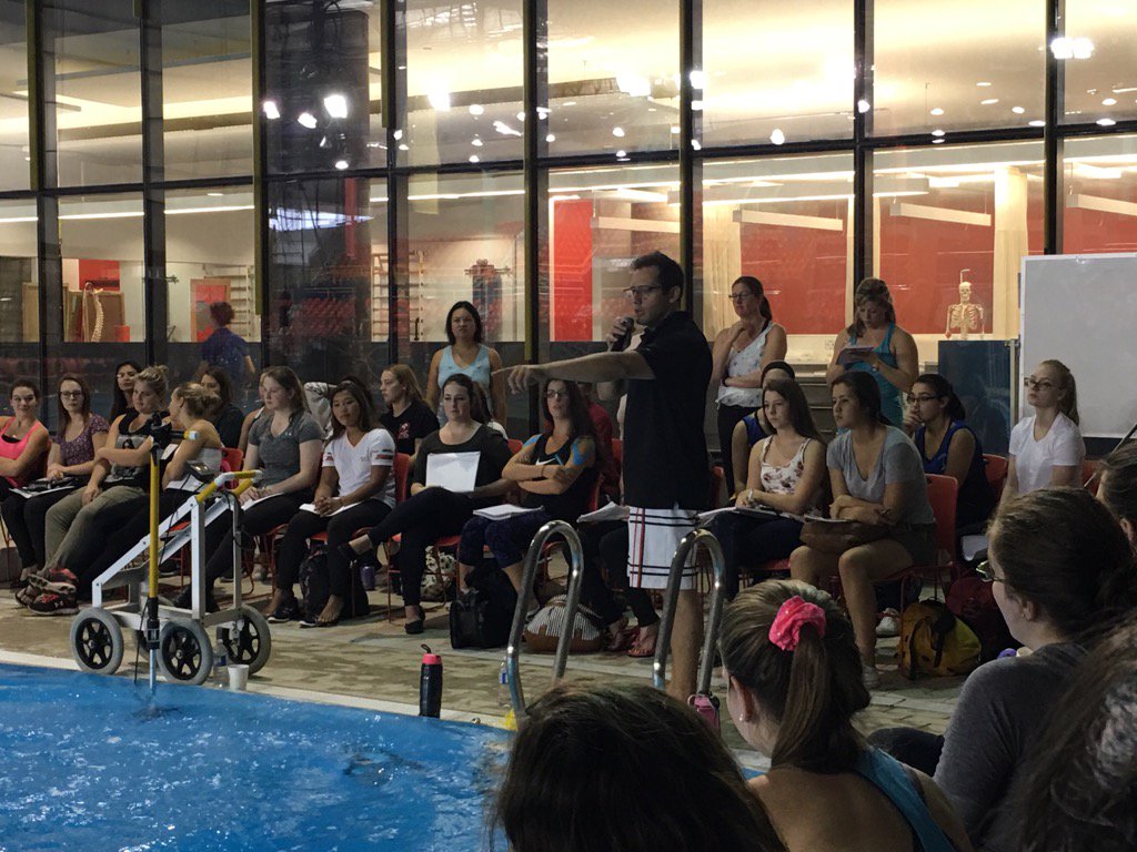 CanadaArtSwim's tweet photo. Coaches from all over Canada attend highlights workshop by expert Mickaël Begon at #2016Convention https://t.co/bTeQTbrJtd