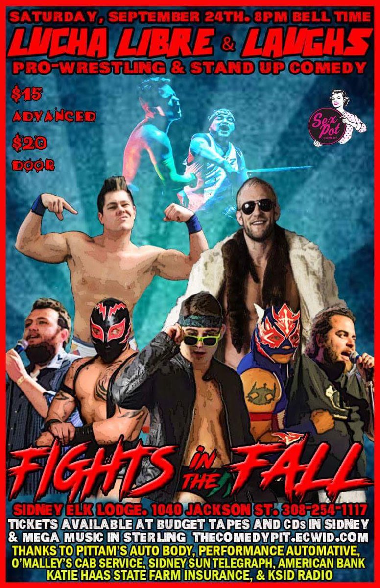 LuchaLibreLaugh's tweet photo. The LLL tornado touches down in Sidney, NE on 09/24 and @theorientalthea in Denver on 09/25! https://t.co/7kB2d1TRHS