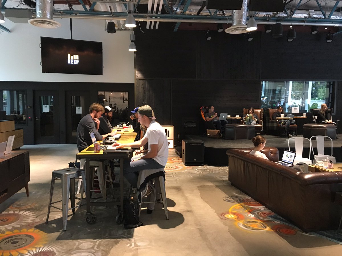 LauraCatPJs's tweet photo. #TypicalSeattle Great vibe and music at @kexp ... but no non-fat milk at the coffee bar only soy low-low fat. https://t.co/B8vWrTPpJ5