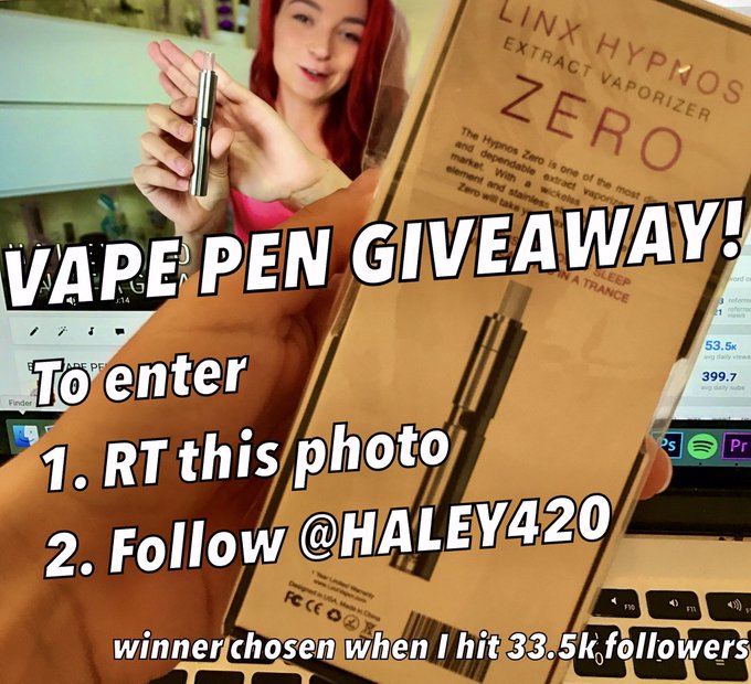 VAPE PEN GIVEAWAY 💚💛❤️ 1. RT this 2. Follow @HALEY420  👉🏼 GOOD LUCK 💨 https://t.co/UfJj6LiqrT<a href="/tag/santaclaratstheerastour"class="tags"><span>#santaclaratstheerastour</span></a>