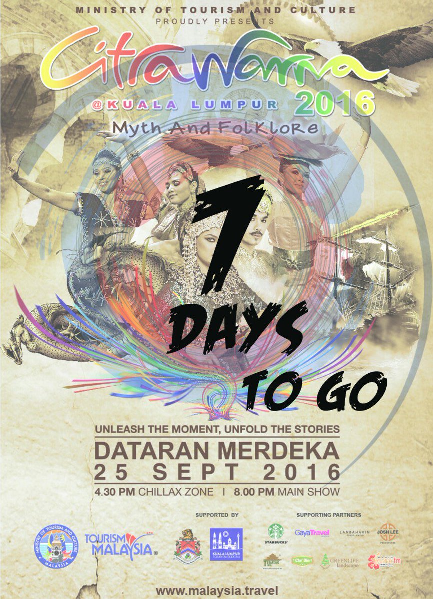 MyMOTAC's tweet photo. Are you ready for Citrawarna@KL 2016?
#CitrawarnaKL2016 #DataranMerdeka #MythFolklore #MalaysiaTrulyAsia #7Days https://t.co/qOIo3EpDgE