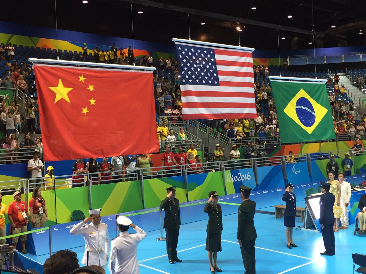 Flag raising #silver #gold #bronze  #CHN #USA #BRA #sittingvolleyball  <a href="/Paralympics/">Paralympic Games</a> <a href="/Rio2016_en/">Crear una App</a> @Brasil2016