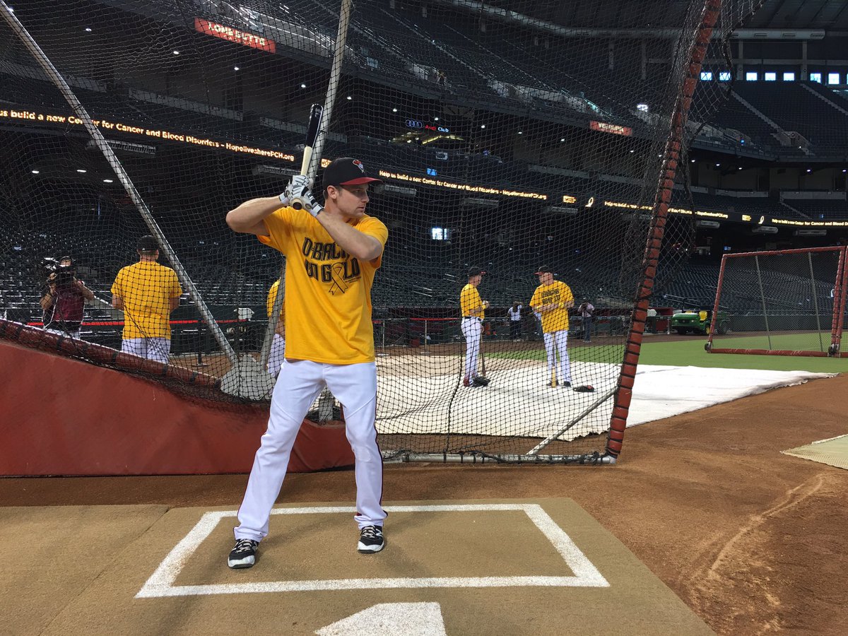 dbacksauthentic's tweet photo. #DbacksGoGold game-used BP shirts now available at @dbacksauthentic. Proceeds benefit childhood cancer. https://t.co/6krr7VPAUR