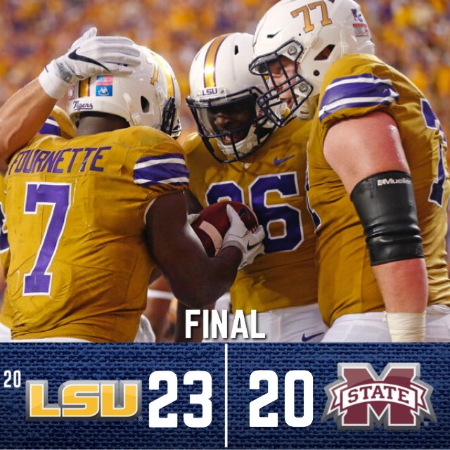 SEC's tweet image. .@LSUfootball wins it in a close one! #MSSTvsLSU