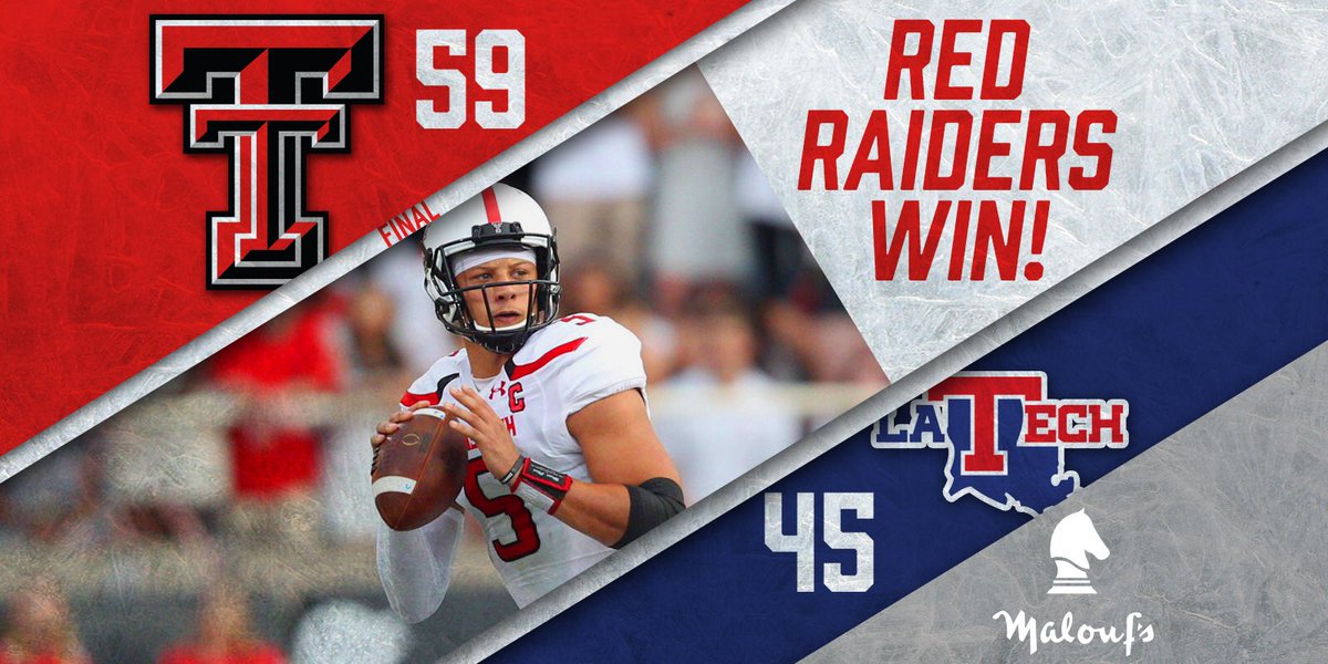 TexasTechFB's tweet photo. 🔔Red Raiders Win!🔔
#TexasTech defeats Louisiana Tech, 59-45!
#WreckEm https://t.co/xQHg9spgFM