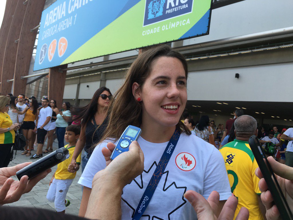 🇨🇦 closing flag bearer <a href="/AurelieRivard/">Aurelie Rivard</a> speaks to media #Rio2016 #Paralympics Great choice to carry the flag!