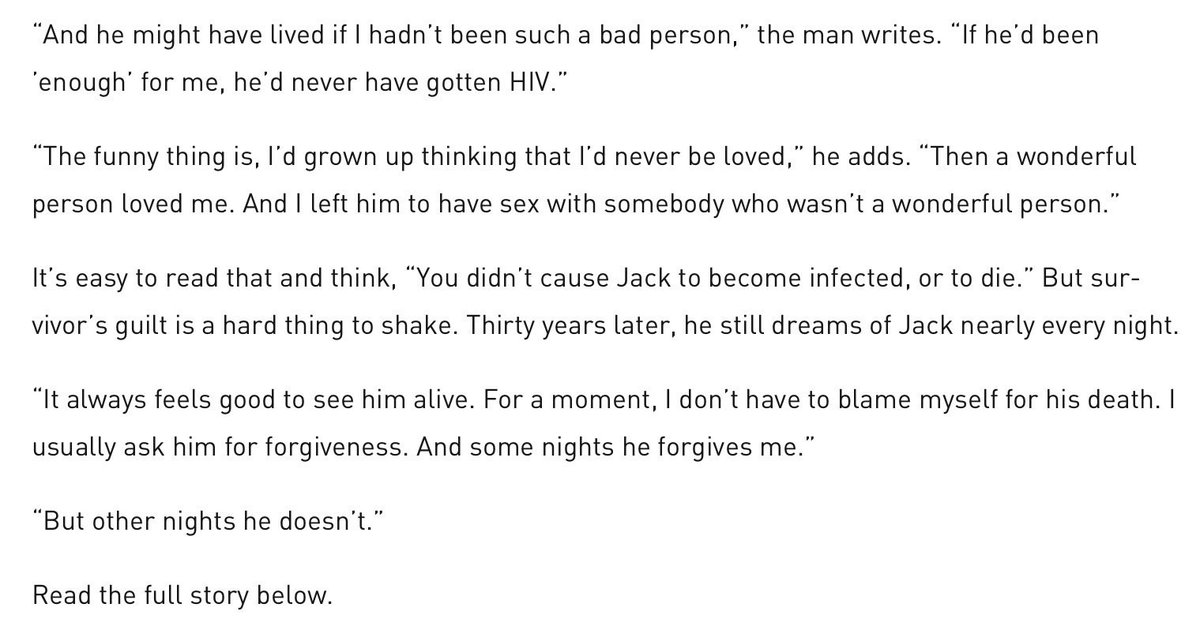 mmprideorg's tweet photo. "He might have loved if I hadn't been such a bad person" https://t.co/WgQfCKCP6H 😢 #HelloPoz https://t.co/cKWMoBX4xm