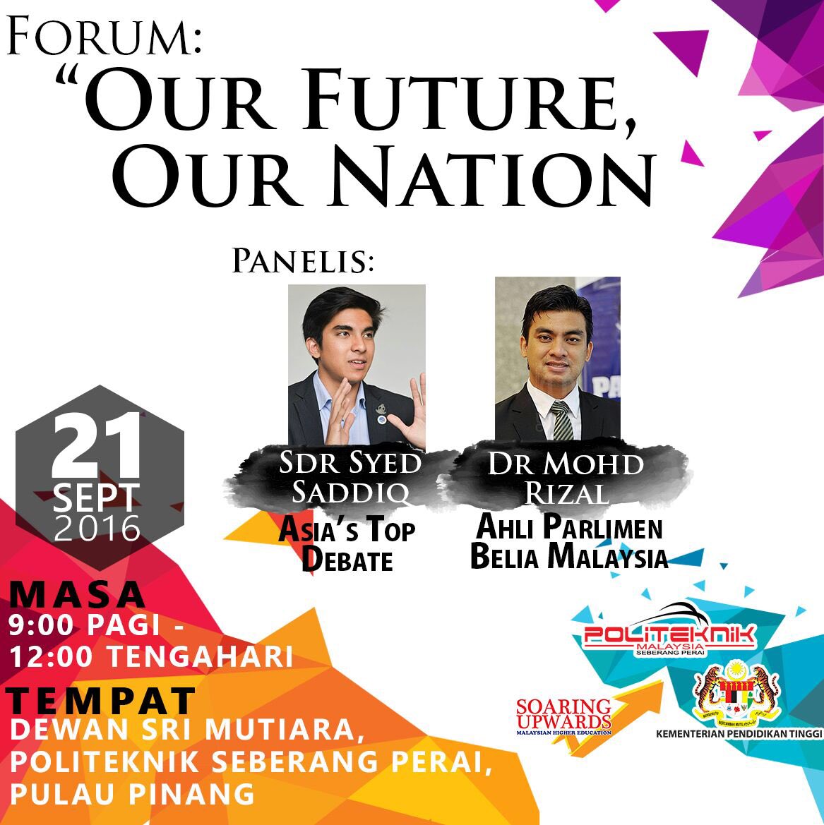 drmohdrizal's tweet photo. I'll be speaking with @SyedSaddiq on youth roles in shaping the country future. All invited. https://t.co/MEQOaP4bLs