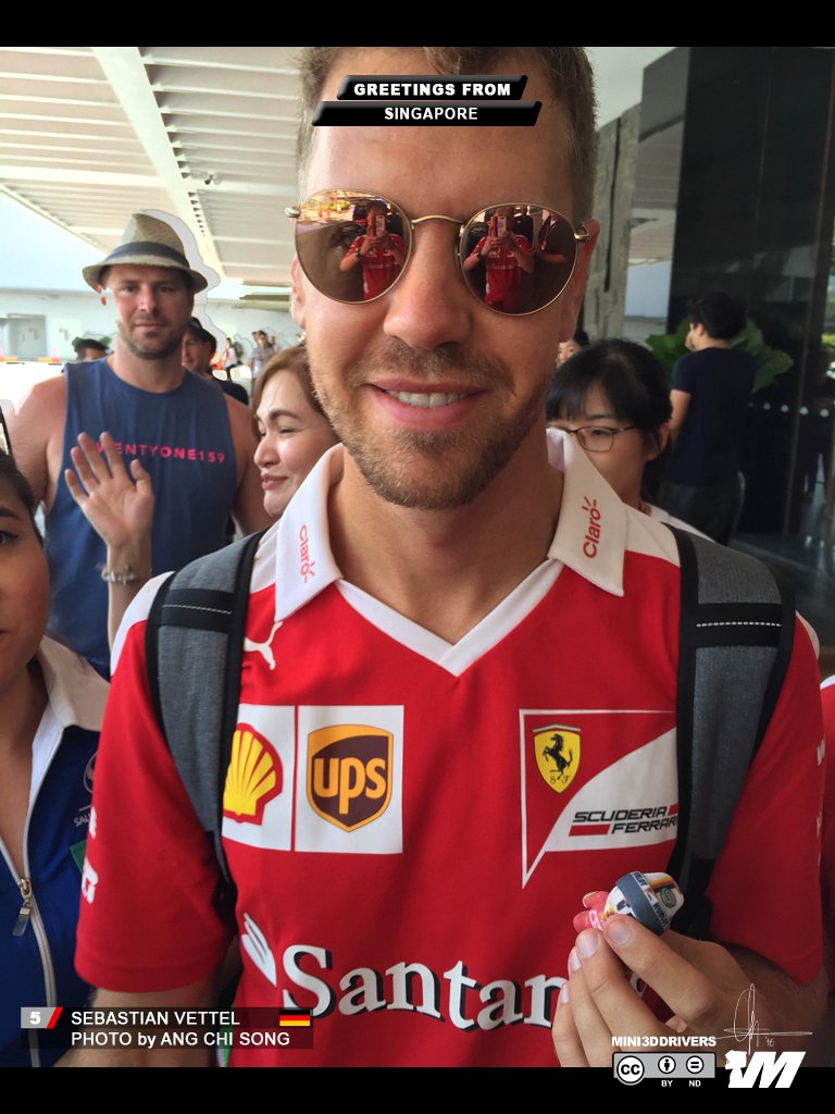 mini3ddrivers's tweet photo. It's raceday! Thanks to @Alonslow, Sebastian Vettel now has a small lucky charm for the race. #MiniSeb #SingaporeGP https://t.co/cObJlHUGXw