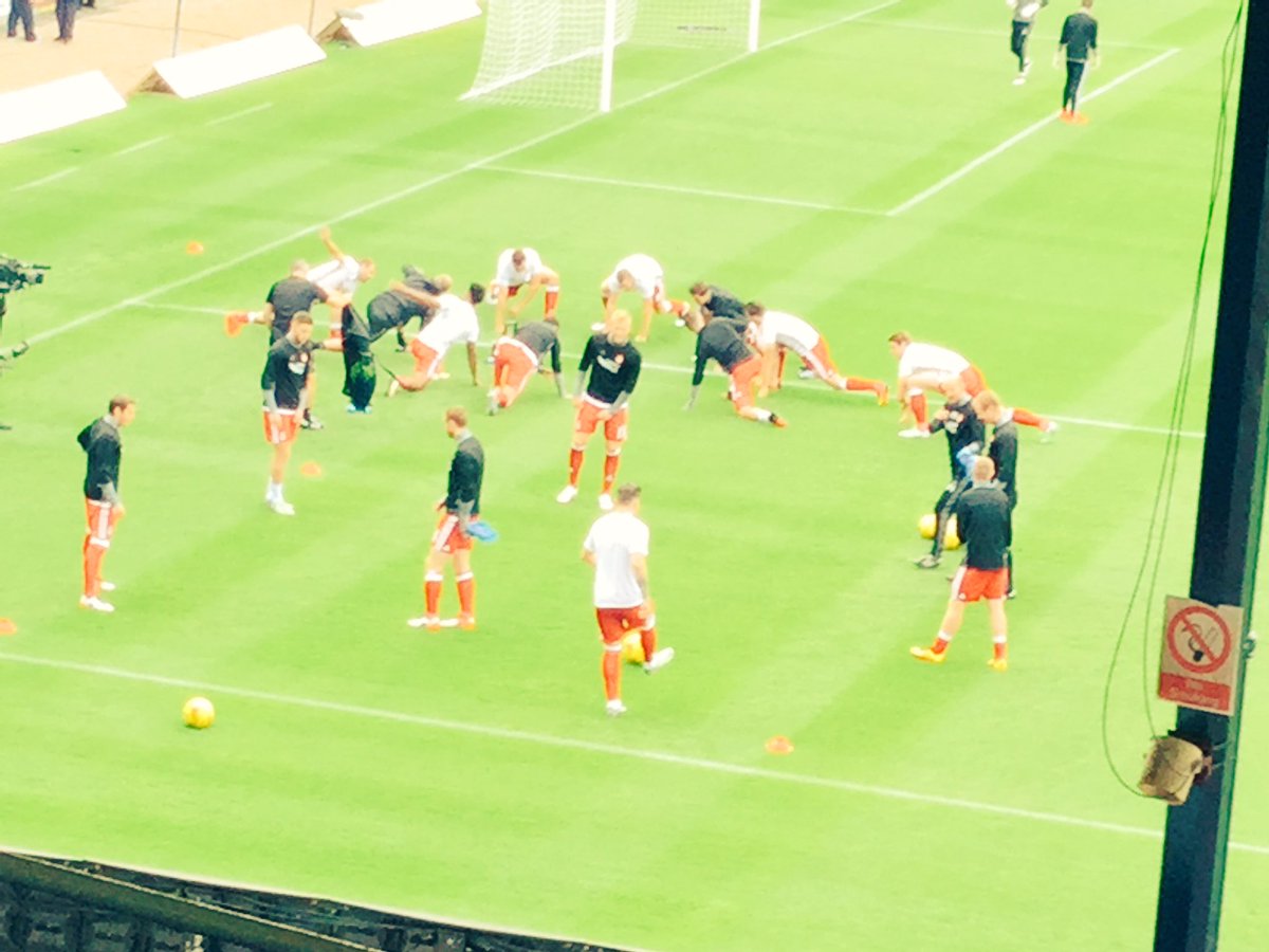 The Dons warm up for today's match! Kick off in 30 minutes. #COYR!!!