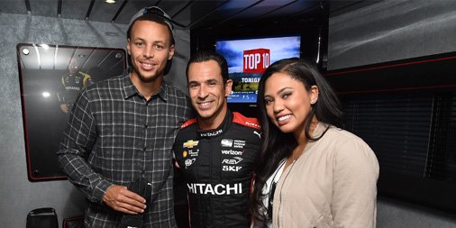 IndyCar's tweet photo. #GoProGP Grand Marshal @ayeshacurry and husband @StephenCurry30 catches up with @h3lio at @RaceSonoma! #INDYCAR https://t.co/OaHDrRZhXB