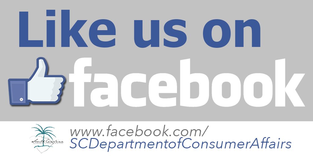 We share more consumer tips &amp; news on our Facebook page! Like &amp; share our content to help us protect #SC consumers!